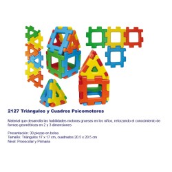 2127 Triángulos y cuadros psicomotores,
Presentación: 30 pzas en bolsa